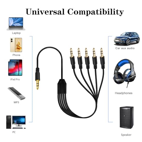 DC3.5mm Headset Splitter Audio Extension Cable,3.5mm to Dual Headphone Cord | 1 to 2 Way 1/8" TRS male to 2 male Stereo Jack Adapter for Smartphone,Computer,Mp3,Earphone,Speakers (1meter) (5 Way) - style: 5 Way