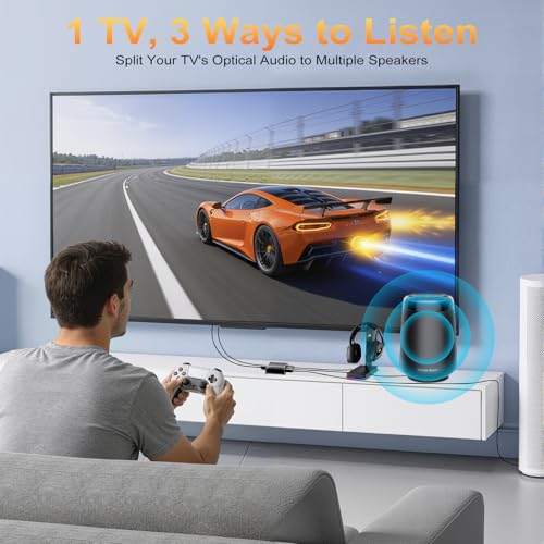 Optical Audio Splitter 1x3, Toslink Digital SPDIF Splitter 1 in 3 Out | Supports Dolby Digital DTS 5.1 & LPCM 2.0, Compatible with PS5, Xbox, TV, Sound Bar, Home Theater