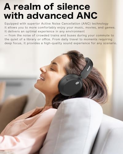 KIMHOST T30 Active Noise Cancelling Headphones, 120Hrs Playtime Bluetooth 5.3 Headphones, Multipoint, Deep Bass, Foldable, HiFi Stereo Wireless Over Ear Headphone for Travel, Office, Music, Game, Gym
