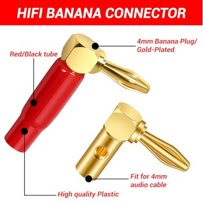20Pcs 4mm Banana Plugs 90 Degree Right Angle Speaker Connectors 24K Gold Plated Durable Audio Cable Terminals Speaker Connectors for Home Theater and Professional Use - size: 20pcs L