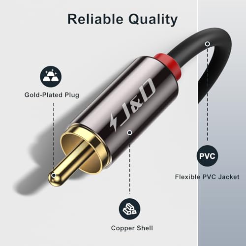 J&D RCA Cable, (2 Pack) Gold-Plated RCA Audio Cables, Copper Shell 2RCA Male to 2RCA Male Stereo Audio Cable, 6 Feet - size: 6 Feet