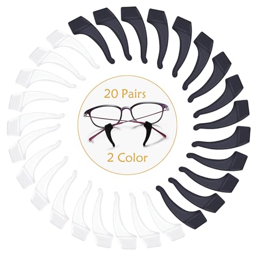 YINGFENG 22 Pairs Anti-slip Eyeglass Ear Grips Hook with Box, Kids and Adults Sport Eyeglass Strap Holder, Eyewear Retainer, Silicone Ear Hook - for Glasses Reading Glasses Retainers(11Black 11White) - color: Black White