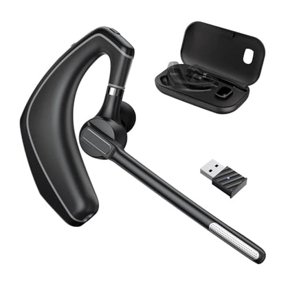 Herloreen Wireless Bluetooth Headset with Built-in Microphone Charging Case | Noise Canceling Mic for PC Computer, Laptop, Cell Phones, Remote Work, Call Center, Trucker Work, Business - style: Headset + Charge Case + USB Dongle-A6
