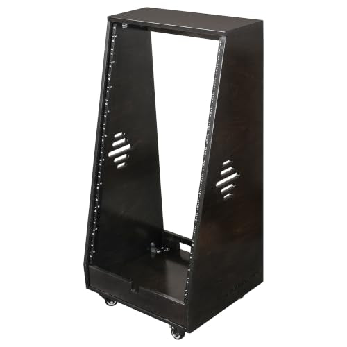 Sound Town DIY 20U Slanted Studio Rack with 2U Lower Storage, Casters, for Home Studio and Recording Room, Baltic Birch Plywood, Black Espresso (SDRK-20TD) - size: 20U,Black Espresso