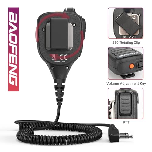 Baofeng 마이크 휴대용 헤비 스피커 BF-850 햄 라디오 마이크 IP54 방수 볼륨 조절 가능한 스피커 마이크 UV-5R BF-F8HP PRO AR-5RM UV-21R Kenwood Retevis 워키 토키용(2팩) - color: 블랙.