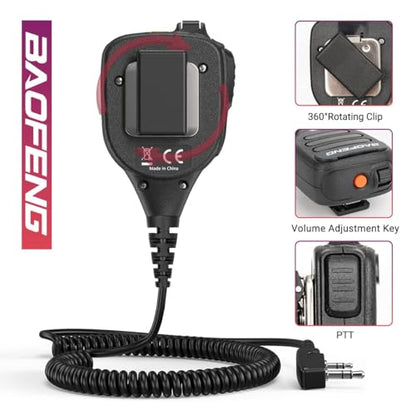 Baofeng 마이크 휴대용 헤비 스피커 BF-850 햄 라디오 마이크 IP54 방수 볼륨 조절 가능한 스피커 마이크 UV-5R BF-F8HP PRO AR-5RM UV-21R Kenwood Retevis 워키 토키용(2팩) - color: 블랙.