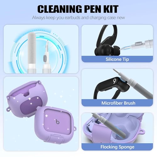 Protective Cover for Beats Powerbeats Pro 2 Case with Secure Lock & Phone Stand, Shockpoof Protection Clear Case Compatible with Beats Powerbeats Pro2 Earbuds with Cleaner Kit & Keychain (Purple) - color: Purple