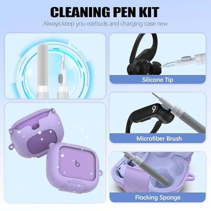 Protective Cover for Beats Powerbeats Pro 2 Case with Secure Lock & Phone Stand, Shockpoof Protection Clear Case Compatible with Beats Powerbeats Pro2 Earbuds with Cleaner Kit & Keychain (Purple) - color: Purple