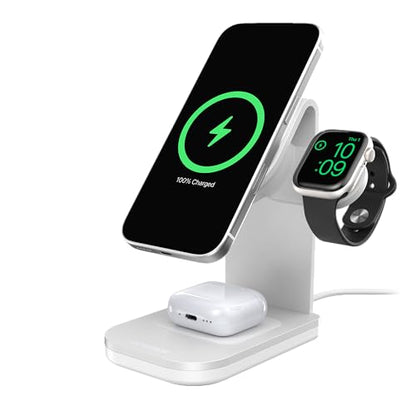 OtterBox 3-in-1 Wireless Charging Stand, White | MagSafe Charging Station for iPhone, Apple Watch & AirPods, 45W Wall Charger & 6ft USB-C Charging Cable Included - color: White, style: 3-in-1