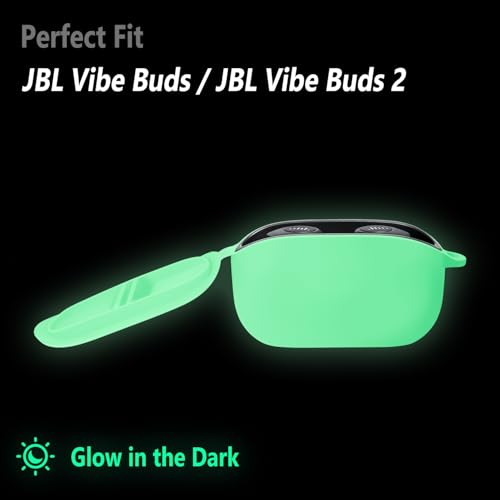 Geiomoo Silicone Case for JBL Vibe Buds 2, JBL Vibe Buds, Soft Flexible Scratch Resistant Protective Cover with Carabiner (Luminous Green) - color: Luminous Green