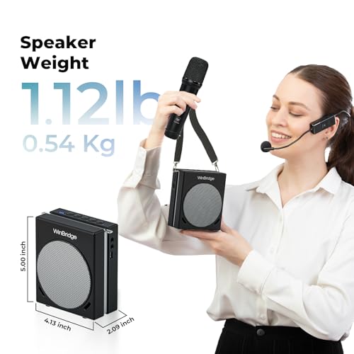 WinBridge Portable PA System 30W Voice Amplifier with Dual Wireless Mics