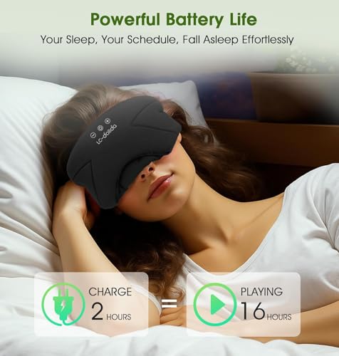 Sleep Mask with Headphones Bluetooth 5.4, LC-dolida Soft Bamboo Cotton Wireless Bluetooth Sleep Mask, Music Sleeping Headphones Cooling & Breathable, Ultra-Thin Stereo Speaker for Side Sleepers - color: Ink