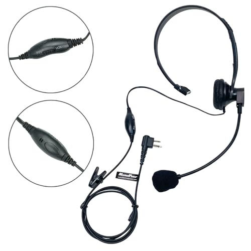 MaximalPower 2 Pin Earpiece Headphone Overhead Headset with Mic Compatible for Motorola Walkie Talkie 2 Way Radio cls1110 cls1410 CP200 GP88 300 CT150 P040 PRO1150 SP10 XTN500 (2 Pack)