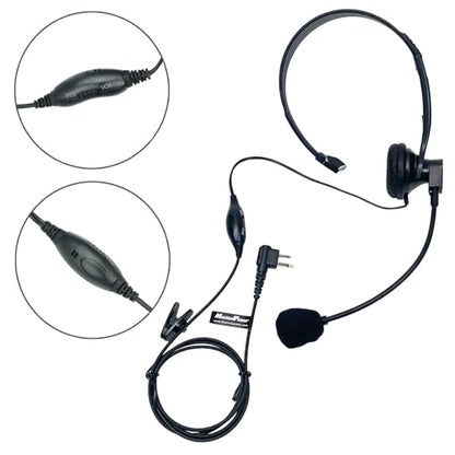 MaximalPower 2 Pin Earpiece Headphone Overhead Headset with Mic Compatible for Motorola Walkie Talkie 2 Way Radio cls1110 cls1410 CP200 GP88 300 CT150 P040 PRO1150 SP10 XTN500 (2 Pack)