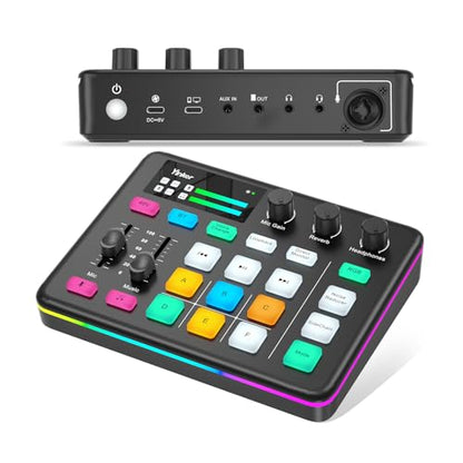 Gaming Audio Mixer, RGB Soundboard with Voice Changer & 6 Sound Pads, 48V Phantom Power, Bluetooth 5.0, USB-C Audio Interface for Live Streaming, Podcasting, Recording on PC/PS5/Phone