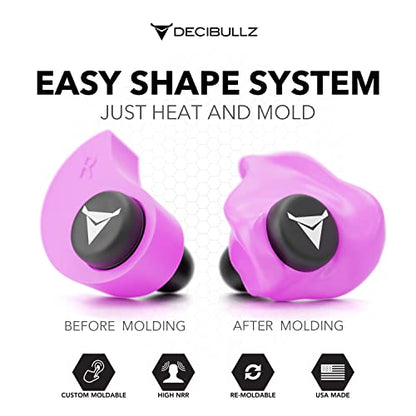 Decibullz Custom Molded Earplugs, 31dB Highest NRR, Comfortable Hearing Protection for Shooting, Travel, Swimming, Work and Concerts (Pink) - color: Pink