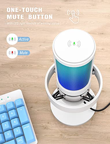 FIFINE AMPLIGAME Gaming USB PC Computer Microphone with Headphone Jack, Controllable RGB, Pop Filter, for Live Streaming, Meeting, Podcasting, Video (A8W+U1)