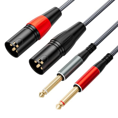 Dual XLR Male to Dual 1/4 inch TS Mono Microphone Cable, 5FT | Gold-Plated 2 XLR Male to 2 x 1/4 inch TS Mono Y Splitter, Nylon Braided Audio Patch Cable for Speaker Mixer Amplifier - size: 5FT