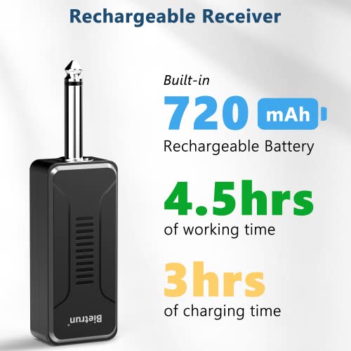 Bietrun UHF Wireless Microphone Receiver WXM02/WXM04, Rechargeable 720mAh Battery, 160 ft Range, 1/4" Output for Karaoke, PA System & Mixer