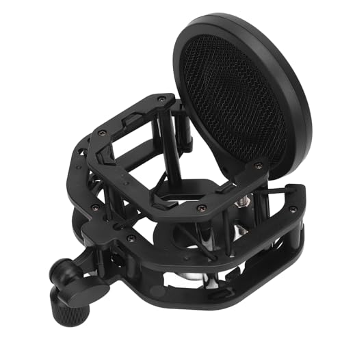Adjustable Microphone Shock Mount Filter with Dual - Layer Aluminum Alloy Pop Filter, 24mm Inner Diameter, Compatible with U87 and Other 21.5–25.5mm Condenser Mics for Stud
