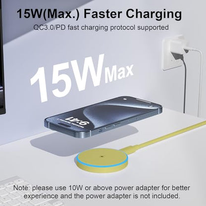 MagSafe Charger 2 Pack 15W Magnetic Wireless Charger Fast Charging Pad Compatible with iPhone 17/16/15/14/13/12 Series & AirPods 3/2/Pro Magnetic MagSafe Charging Pad with Dual Ports-Yellow | Two USB-C cables and two USB-A adapters, compatible with iPhone