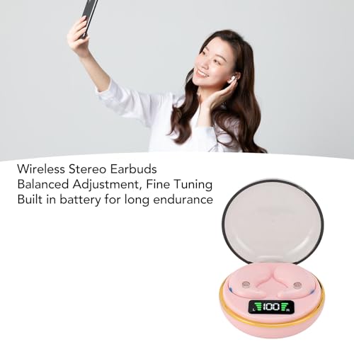 Yunseity Mini Bluetooth Earbuds, in Ear Stereo Earphones with Digital Display Charging Case, Mini for Sleep Work Music (Rose) - color: Rose