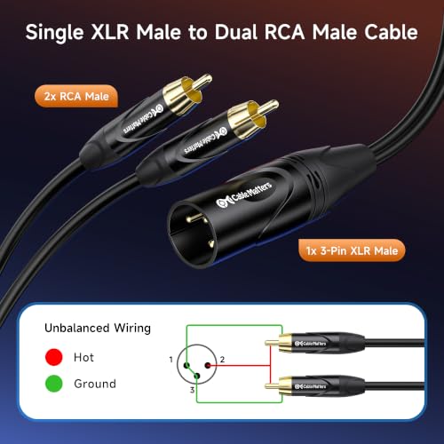 Cable Matters Dual RCA to XLR Stereo Audio Splitter Cable, 10ft | XLR Male to 2x RCA Male Splitter Cable, XLR to Dual RCA Splitter, Black - size: 10 Feet