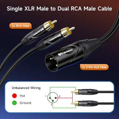 Cable Matters Dual RCA to XLR Stereo Audio Splitter Cable, 10ft | XLR Male to 2x RCA Male Splitter Cable, XLR to Dual RCA Splitter, Black - size: 10 Feet
