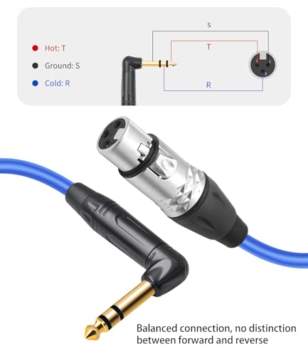 6Feet 2 Pack Balanced XLR Female to Right Angle 1/4 TRS Mixer Cable,6.35mm Stereo Male to 3pin XLR Female Audio Cable,20AGW 6N OFC+Silver Plated HI-END Microphone Audio Cable - size: 6Feet（2Pack）, style: 90° TRS To XLR F