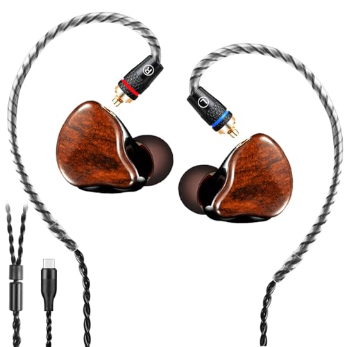Dynamic Banlance in-Ear Earphone 2DD HiFi Headset in Ear Monitors Headphones Wired Earbuds IEM Earphones Gaming Earbuds（Wood Type-C Without mic）