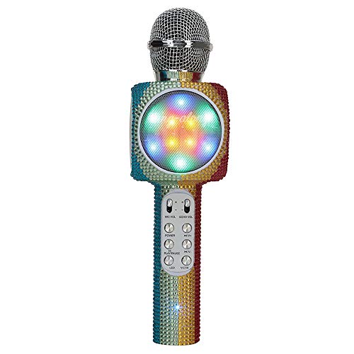 Sing-Along Bling Bluetooth Karaoke Microphone with LED for Karaoke Speaker | Rechargeable Bedazzled Microphone, Wireless Karaoke Microphone with LED Lights, SD Card Slot, Skip Tracks - Confetti Bling - color: Rainbow Bling