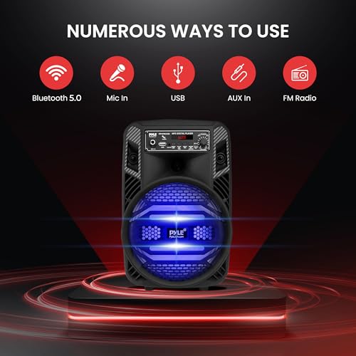 Portable Bluetooth PA Speaker System - 300W Rechargeable Outdoor Bluetooth Speaker Portable PA System w/ 8” Subwoofer 1” Tweeter, Microphone in, Party Lights, MP3/USB, Radio, Remote - color: Charcoal