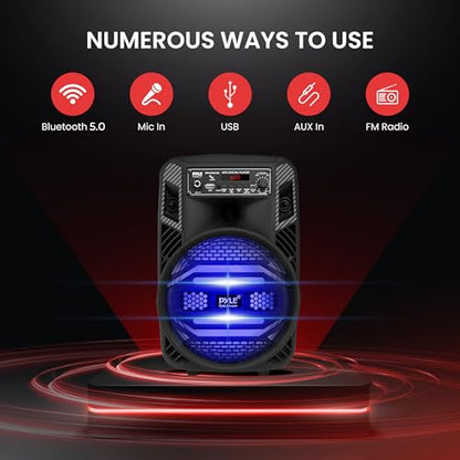 Portable Bluetooth PA Speaker System - 300W Rechargeable Outdoor Bluetooth Speaker Portable PA System w/ 8” Subwoofer 1” Tweeter, Microphone in, Party Lights, MP3/USB, Radio, Remote - color: Charcoal