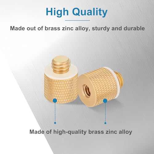 2 Pack Camera Screw Adapter, 3/8"-16 Male to 1/4"-20 Female Screw Thread Adapter Set for Tripod Stand, Microphone Stand, Mic Mount, and Camera Monitor (Brass)