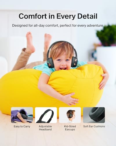 Belkin SoundForm Mini Bluetooth Kids Headphones with Case, 30H Battery Life | Toddler headphones with Case, 85dB Volume Limit, Built-in Mic, Wired Connection Option, iPad, Android Tablet, School, Travel - color: Black, style: Wireless (USB-C) + Case