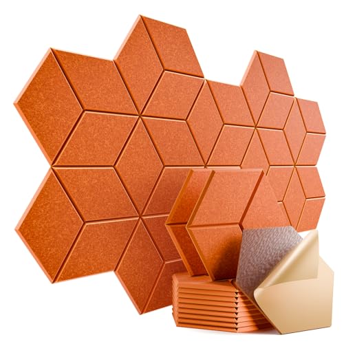 12 Pack Self-Adhesive Acoustic Panels 12" X 10" X 0.4" - Sound Proof Foam Panels with High Density, Y-Lined Design, Flame Resistant, Absorb Noise and Eliminate Echoes(Tangerine) - color: Tangerine, size: Y-Cut Hexagon 12 Pack