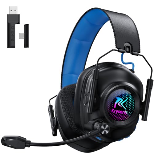 2.4 GHz Wireless Gaming Headset with Microphone,Low Latency,50mm Drivers | For PC,PS5,PS4,Switch,Mac,Bluetooth 5.4 Gaming Headphones,Noise Canceling, Lightweight,Cool RGB,1200mAh,Foldable-Black Blue