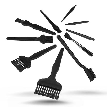 Electronics, Computers, 3D Printers, Anti Static Brush Tool Cleaning Kit - Set of 10 Brushes ESD (Electrostatic Discharge) with Zipper Pouch for Storage - Black Zipper