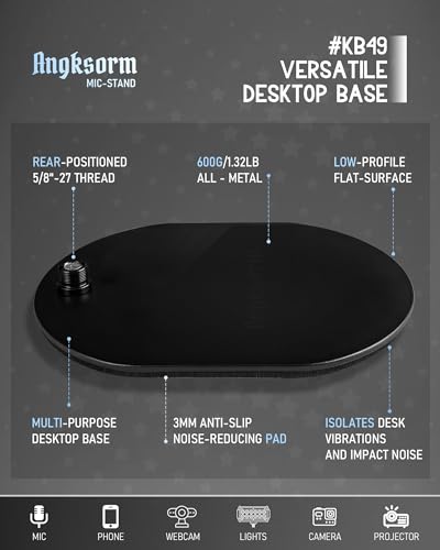KB49 Low Profile Mic Stand Base, 5/8-27 Thread, 1/4-20 and 3/8-16 Adapters | Mic Stand Base, Desktop Microphone Stand Base, Flat Metal Base Plate, Gooseneck Mount, 2 Pack - size: #KB49 - 2PCS