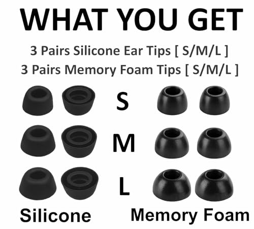 A-Focus [6 Pairs] Pixel Buds Pro 【 Memory Foam & Silicone 】 Ear Tips, Soft Replacement Comfortable Earbuds Eartips Gel Compatible with Google Pixel Buds Pro 126724 Black