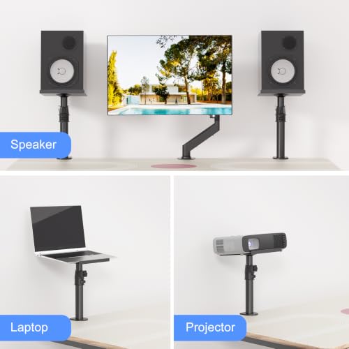 suptek Tall Clamp-on Speaker Stands Desk Mount, Height Adjustment, Tilt, Swivel, 9.6 x 8.8 Trays, Universal Audio Holders for Computer and Bookshelf Speakers, Elevated Sound, 2 Pack, Black, SDM001H - color: Black, size: 9.6 x 8.8x 18.3"(h)