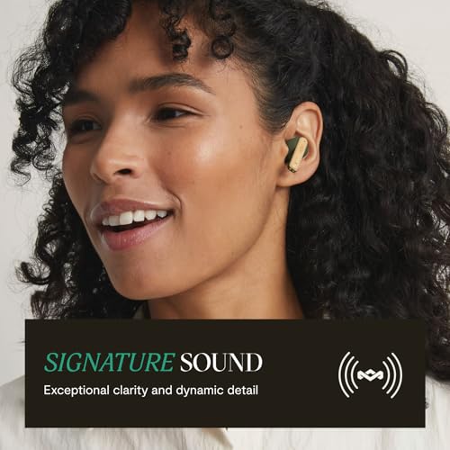 House of Marley Little Bird True Wireless Earbuds, Touch Controls, Built-in Mic, 24 Hours Playtime with Case, USB-C Quick Charge, Sustainable Materials, Movie and Gaming Mode (Green) - color: Green