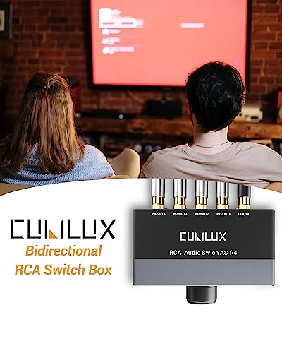 AS-R4 4-Channel RCA Audio Selector, Bidirectional 4-Way Stereo RCA Aux Switcher, 1-Input to 4-Output / 4-Input to 1-Output
