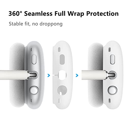 Case Cover for AirPods Max,Anti-Scratch Soft Silicone with Gold Heart Pattern Ear Cups Case Cover/Ear Pad Cover/Headband Cover for Apple Airpod Max Headphones (White) - color: White