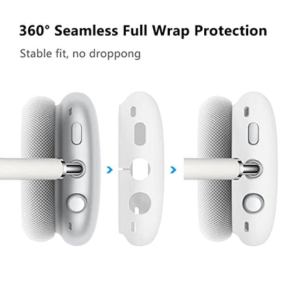 Case Cover for AirPods Max,Anti-Scratch Soft Silicone with Gold Heart Pattern Ear Cups Case Cover/Ear Pad Cover/Headband Cover for Apple Airpod Max Headphones (White) - color: White