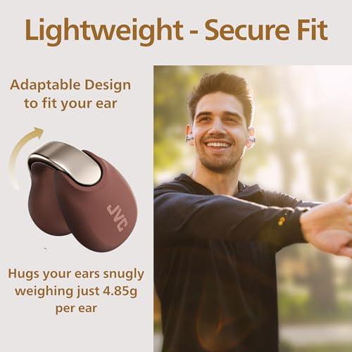 JVC Nearphones Open Ear True Wireless Headphones - Open Ear Earbuds - Bluetooth 5.3-24H Playback - IPX4 Water Resistant - Built-in Mic - Awareness & Comfort - Ear Clip Earbuds - HANP1T - color: Maroon