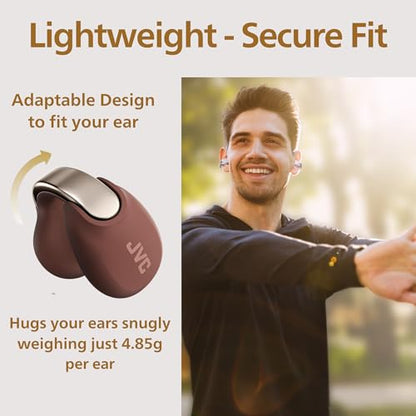 JVC Nearphones Open Ear True Wireless Headphones - Open Ear Earbuds - Bluetooth 5.3-24H Playback - IPX4 Water Resistant - Built-in Mic - Awareness & Comfort - Ear Clip Earbuds - HANP1T - color: Maroon