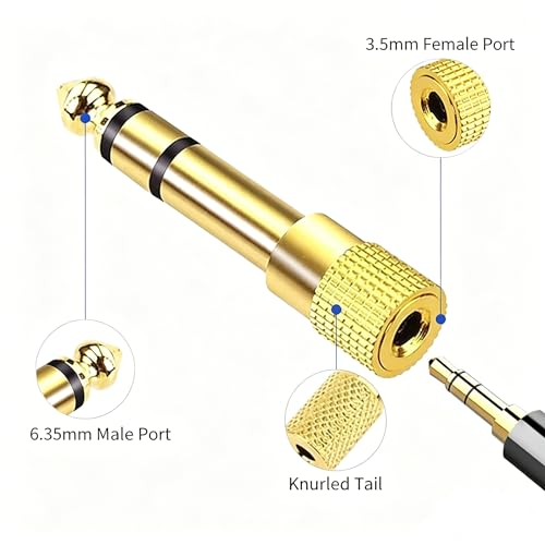 Stereo Headphone Adapter, Gold Plated 6.35mm (1/4) Male to 3.5mm (1/8) Female Audio Jack Plug for Guitar, AMP, Mixer, Speakers - 2 Pack