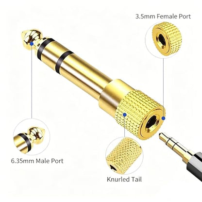 Stereo Headphone Adapter, Gold Plated 6.35mm (1/4) Male to 3.5mm (1/8) Female Audio Jack Plug for Guitar, AMP, Mixer, Speakers - 2 Pack