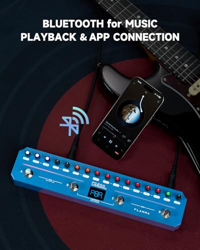 FLAMMA FG200 Intelligent Multi-Effects Guitar Pedal with 52 AMP Models 5 BOOST Models 16 CAB Simulations 7 Effects Modules 9 IR Slots 40 Presets 40 Rhythm Styles Support APP OTG